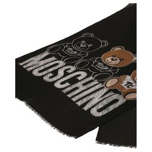 Moschino Black Frayed-Edge Scarf with Logo Tags